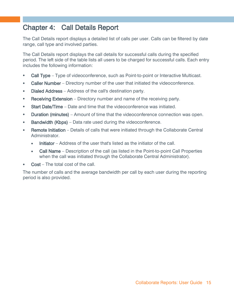 Chapter 4: call details report | ClearOne Collaborate Central Reports User Manual | Page 15 / 29