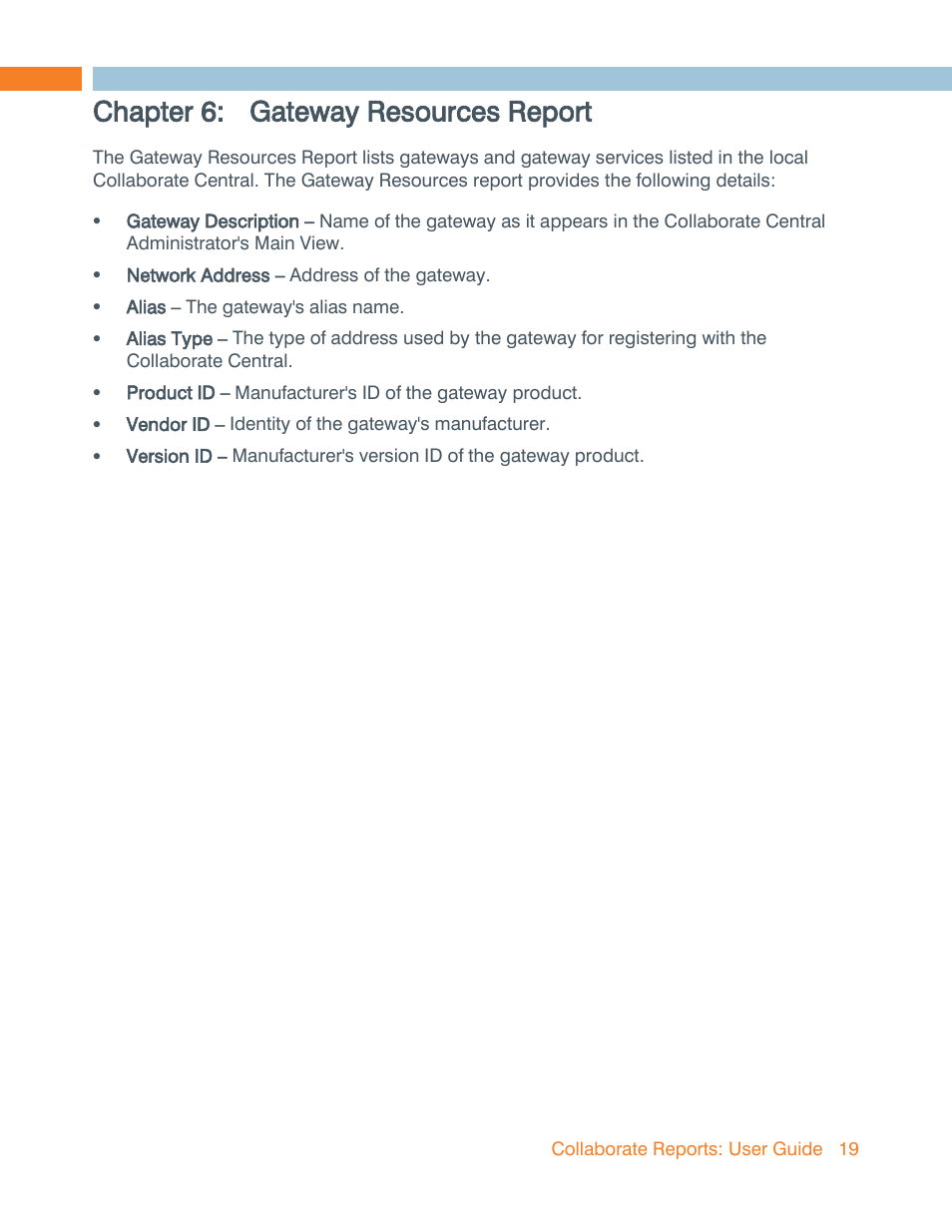 Chapter 6: gateway resources report | ClearOne Collaborate Central Reports User Manual | Page 19 / 29