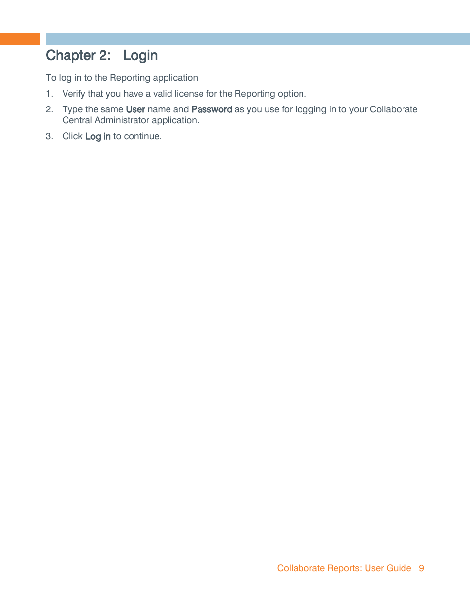 Chapter 2: login | ClearOne Collaborate Central Reports User Manual | Page 9 / 29