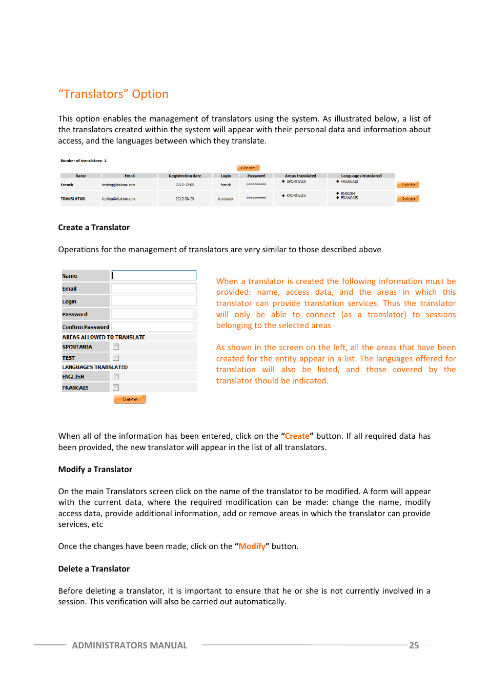 Translators” option | ClearOne Spontania Admin Manual User Manual | Page 25 / 38