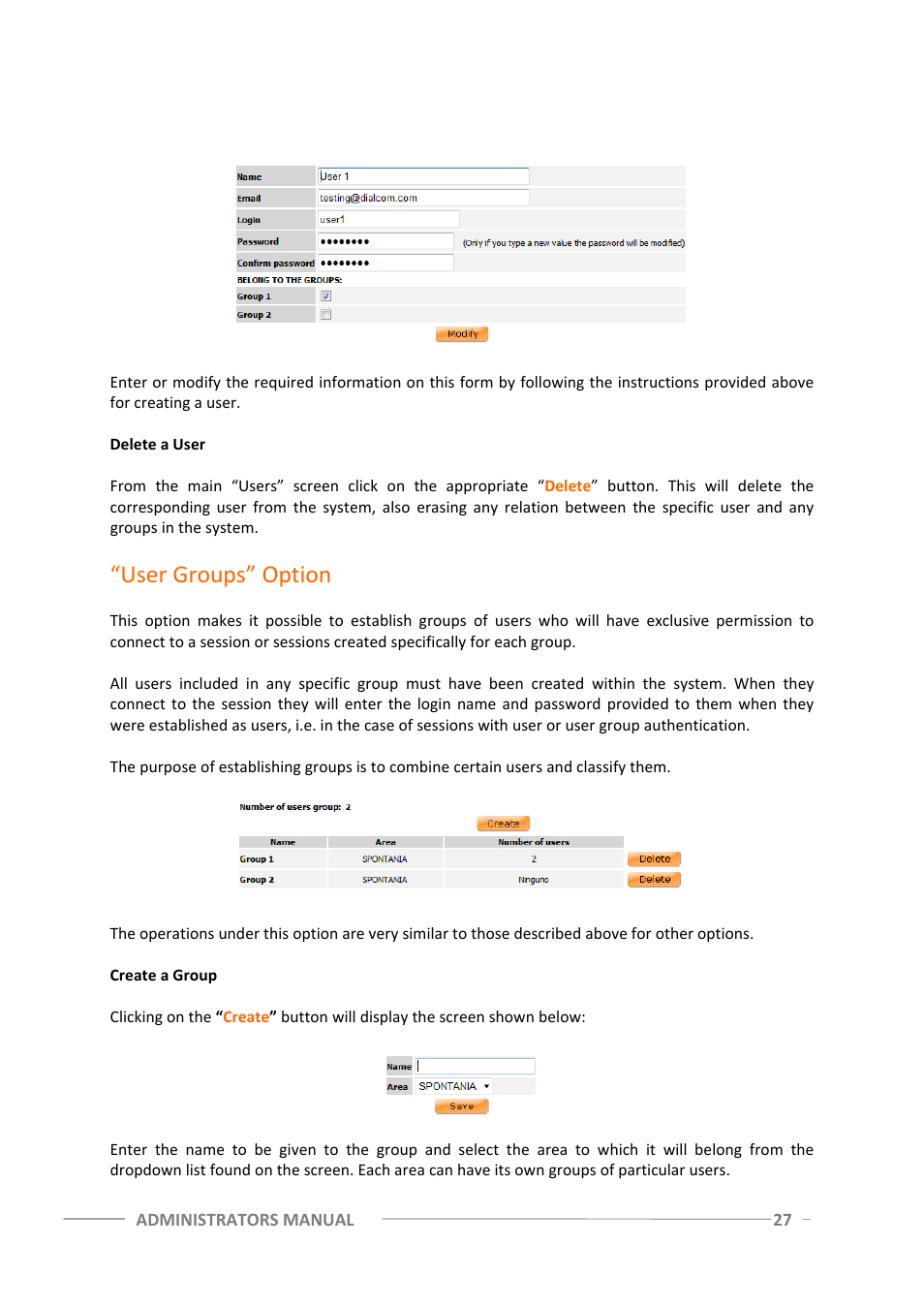 User groups” option | ClearOne Spontania Admin Manual User Manual | Page 27 / 38