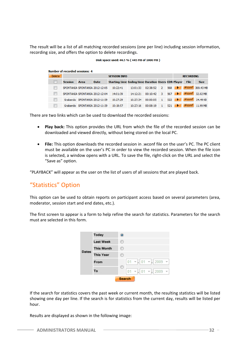 Statistics” option | ClearOne Spontania Admin Manual User Manual | Page 32 / 38