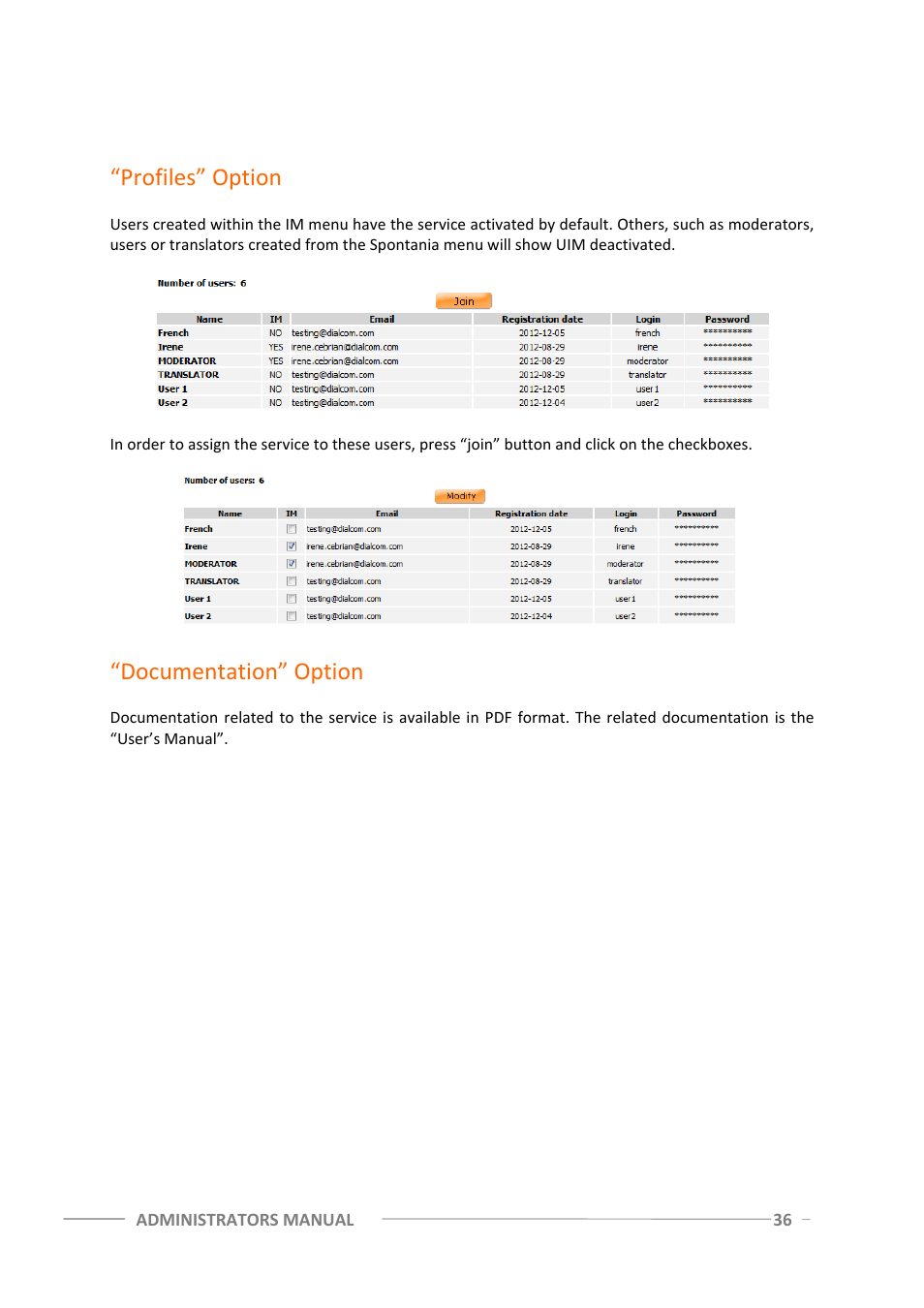 Profiles” option, Documentation” option | ClearOne Spontania Admin Manual User Manual | Page 36 / 38