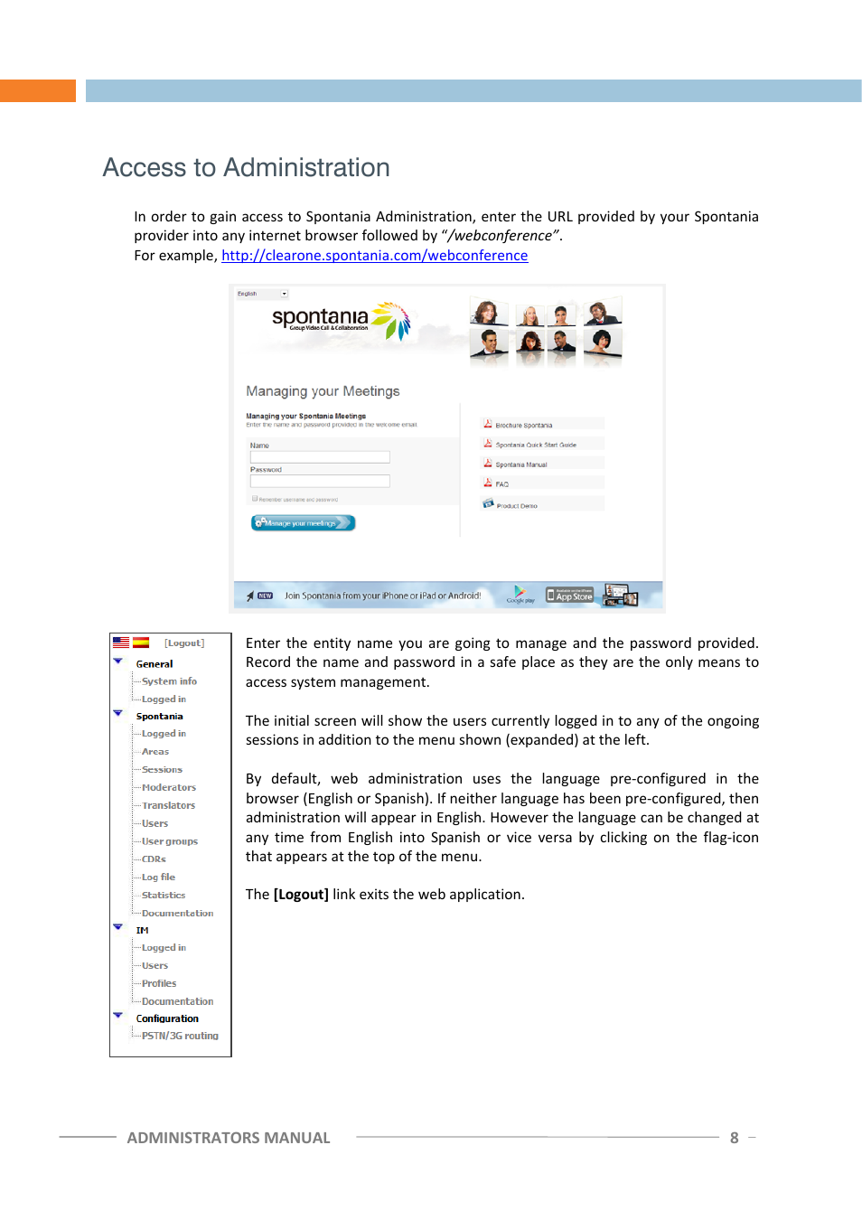 Access to administration | ClearOne Spontania Admin Manual User Manual | Page 8 / 38