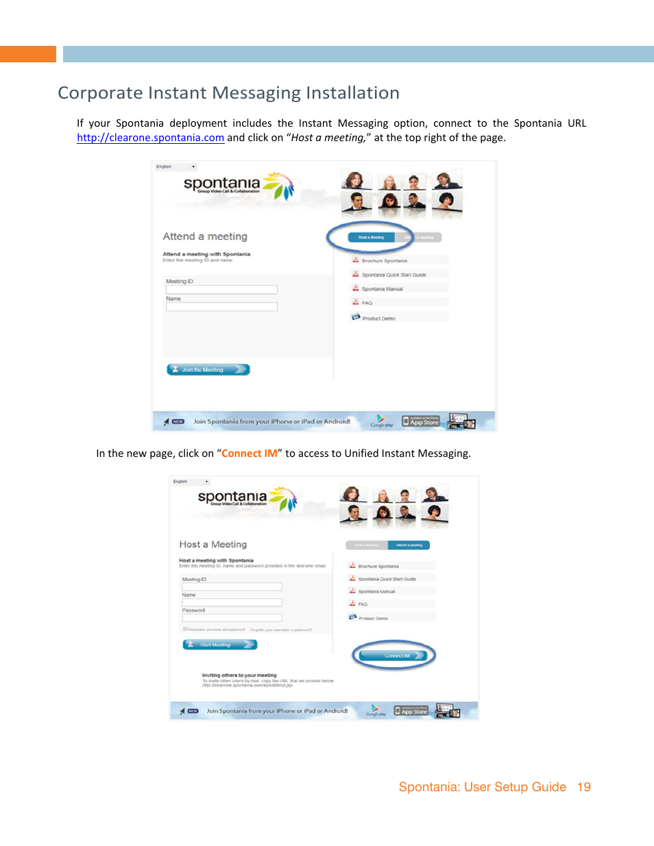 Corporate instant messaging installation | ClearOne Spontania User Setup Guide User Manual | Page 19 / 24