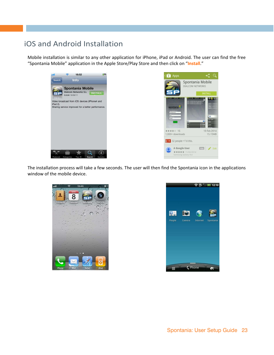 Ios and android installation | ClearOne Spontania User Setup Guide User Manual | Page 23 / 24