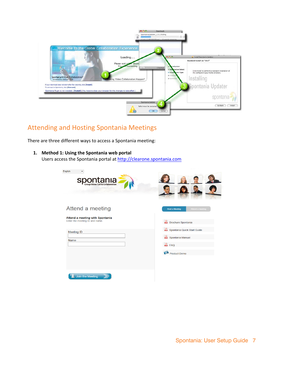 Attending and hosting spontania meetings | ClearOne Spontania User Setup Guide User Manual | Page 7 / 24