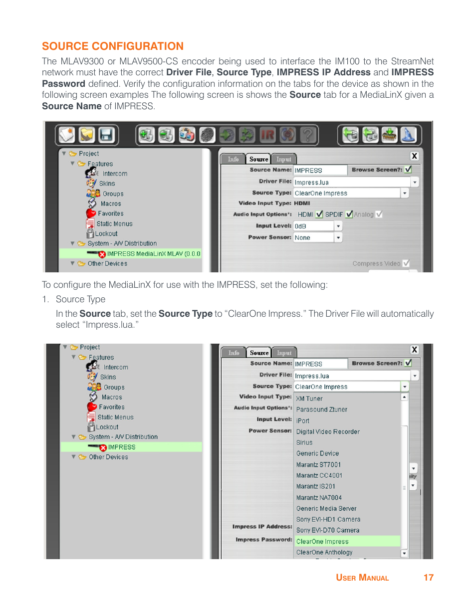Source configuration | ClearOne Impress IM100 User Manual User Manual | Page 19 / 83