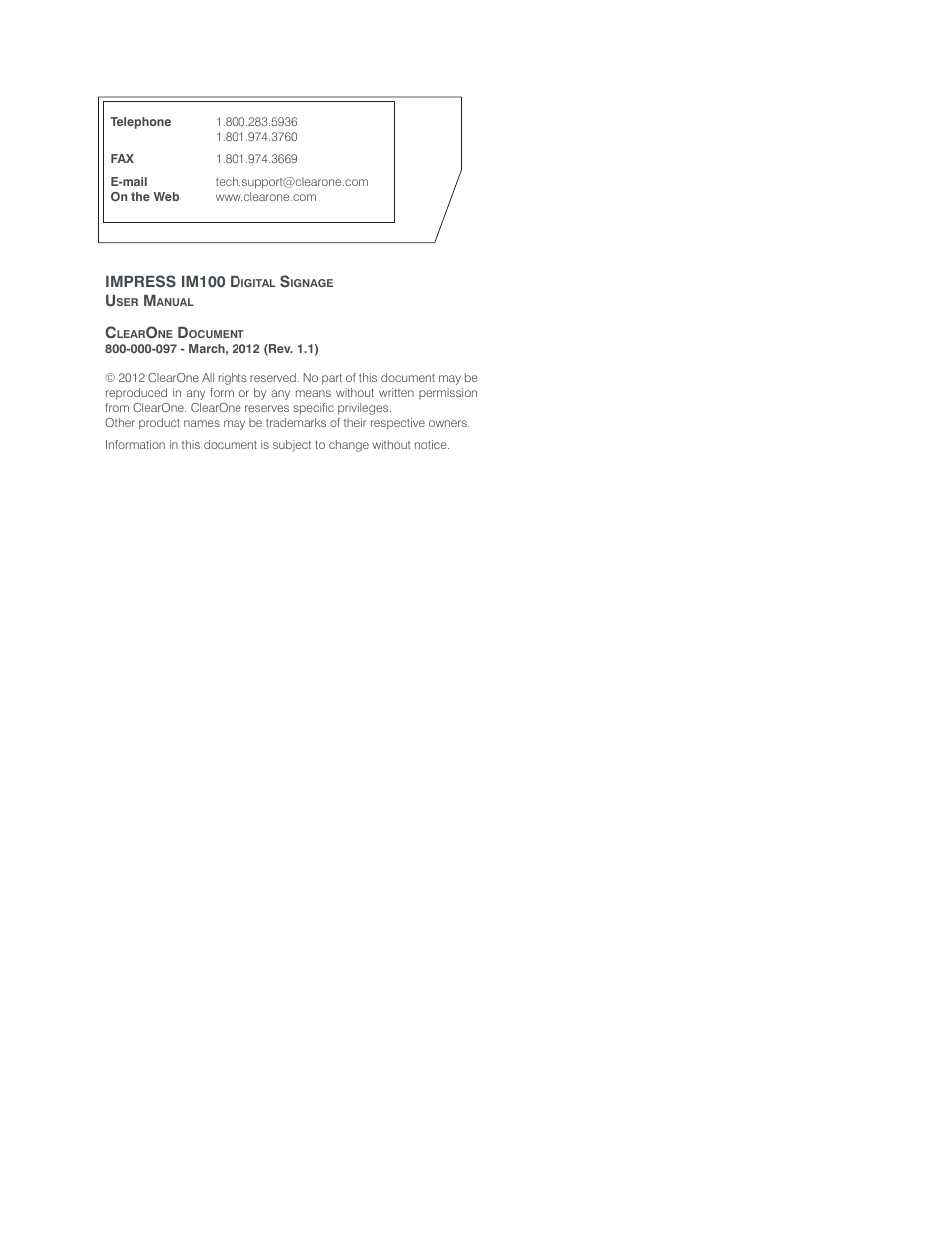 ClearOne Impress IM100 User Manual User Manual | Page 2 / 83