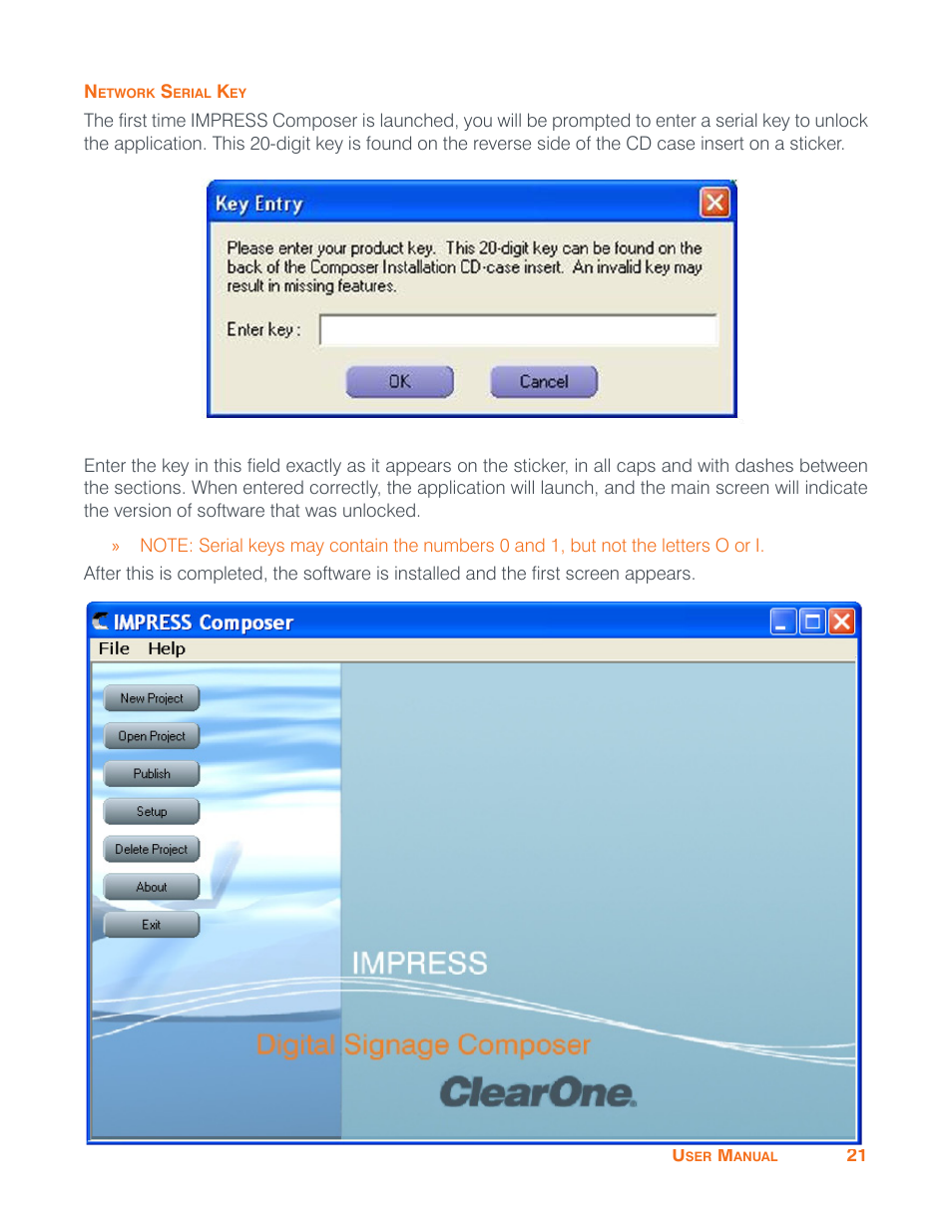 Network serial key | ClearOne Impress IM100 User Manual User Manual | Page 23 / 83