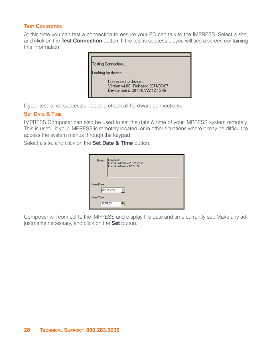 Test connection, Set date & time, Test connection set date & time | ClearOne Impress IM100 User Manual User Manual | Page 30 / 83