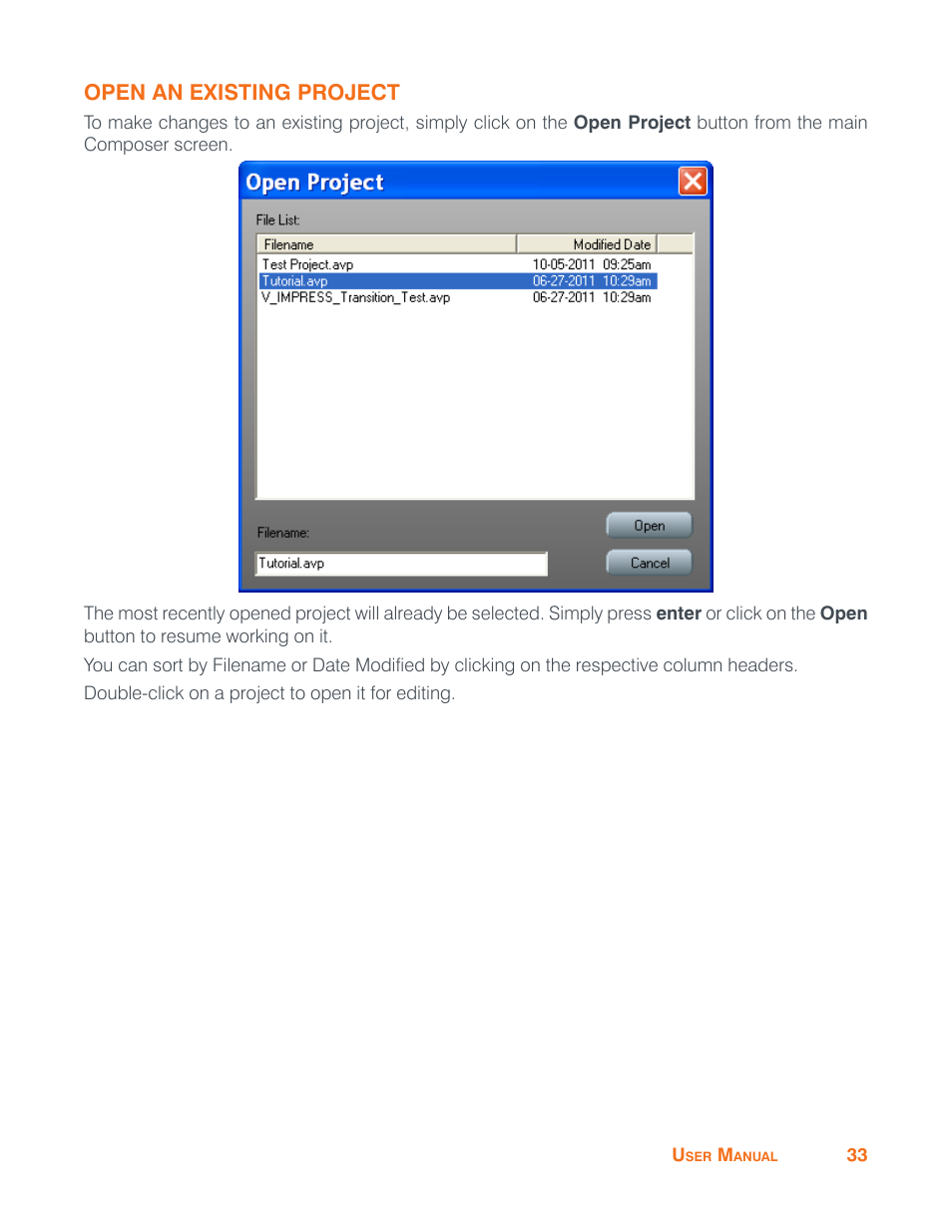 Open an existing project | ClearOne Impress IM100 User Manual User Manual | Page 35 / 83