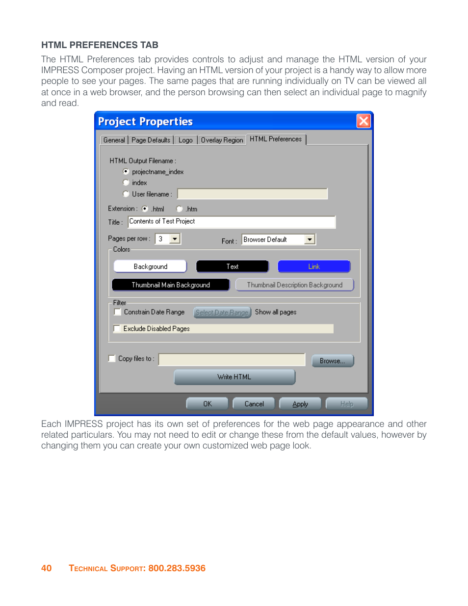 Html preferences tab | ClearOne Impress IM100 User Manual User Manual | Page 42 / 83