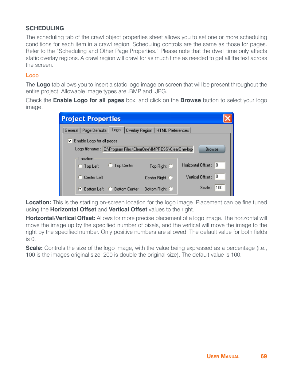 Scheduling, Logo | ClearOne Impress IM100 User Manual User Manual | Page 71 / 83