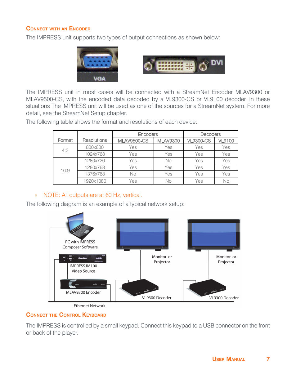 Connect with an encoder, Connect the control keyboard | ClearOne Impress IM100 User Manual User Manual | Page 9 / 83