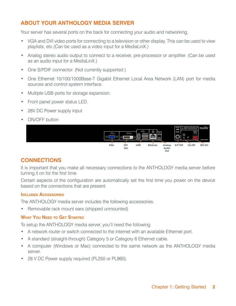 About your anthology media server, Connections | ClearOne StreamNet Anthology Media Server User Manual | Page 5 / 25