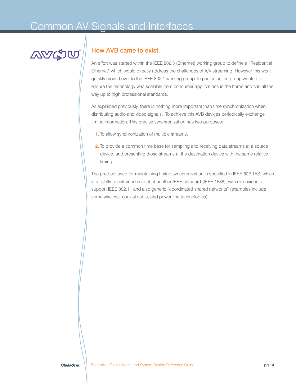 Common av signals and interfaces, How avb came to exist | ClearOne Digital Media User Manual | Page 14 / 84