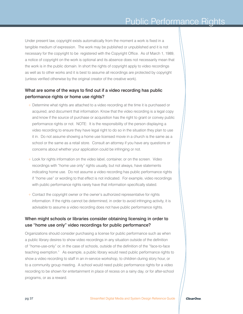 Public performance rights | ClearOne Digital Media User Manual | Page 37 / 84