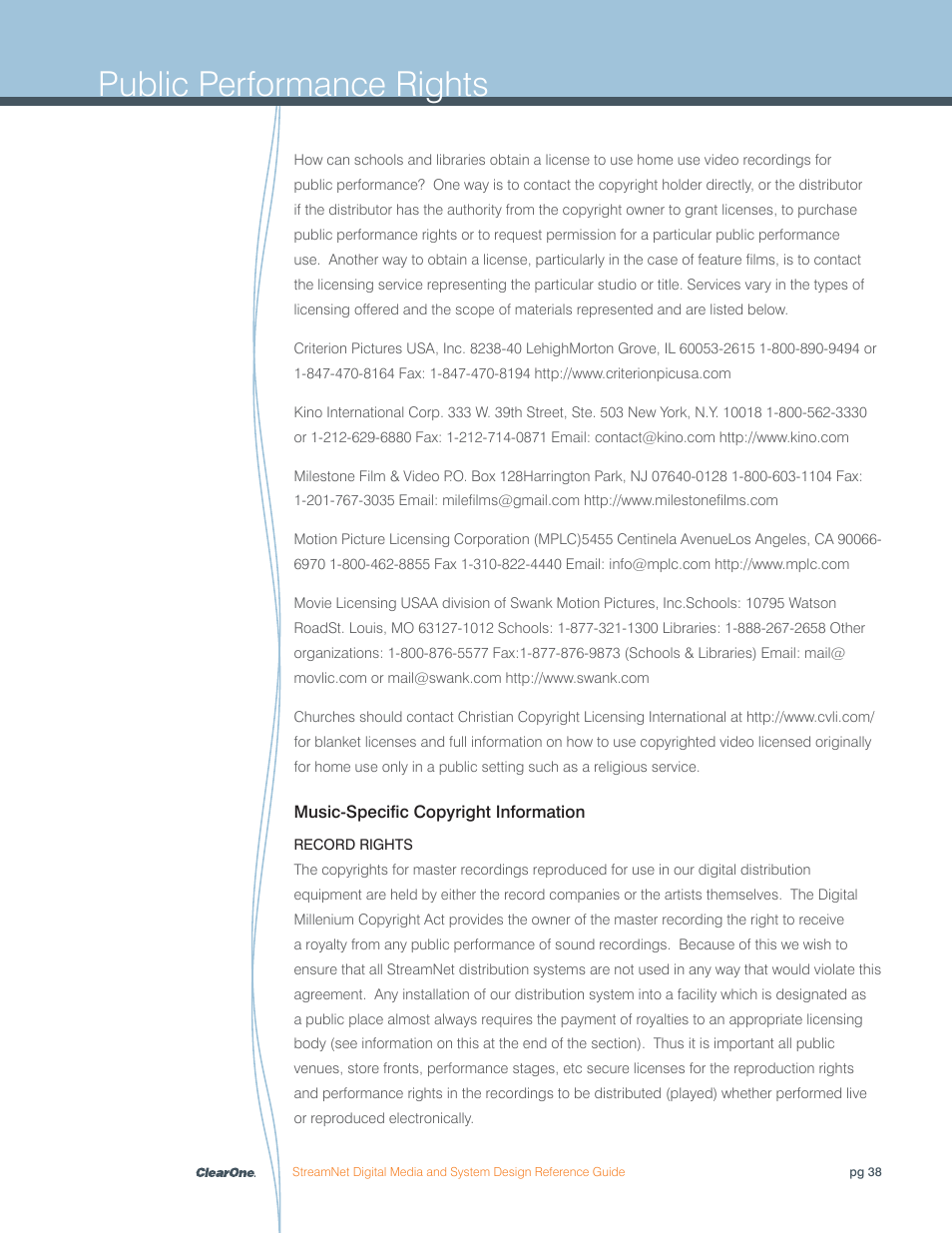 Public performance rights | ClearOne Digital Media User Manual | Page 38 / 84