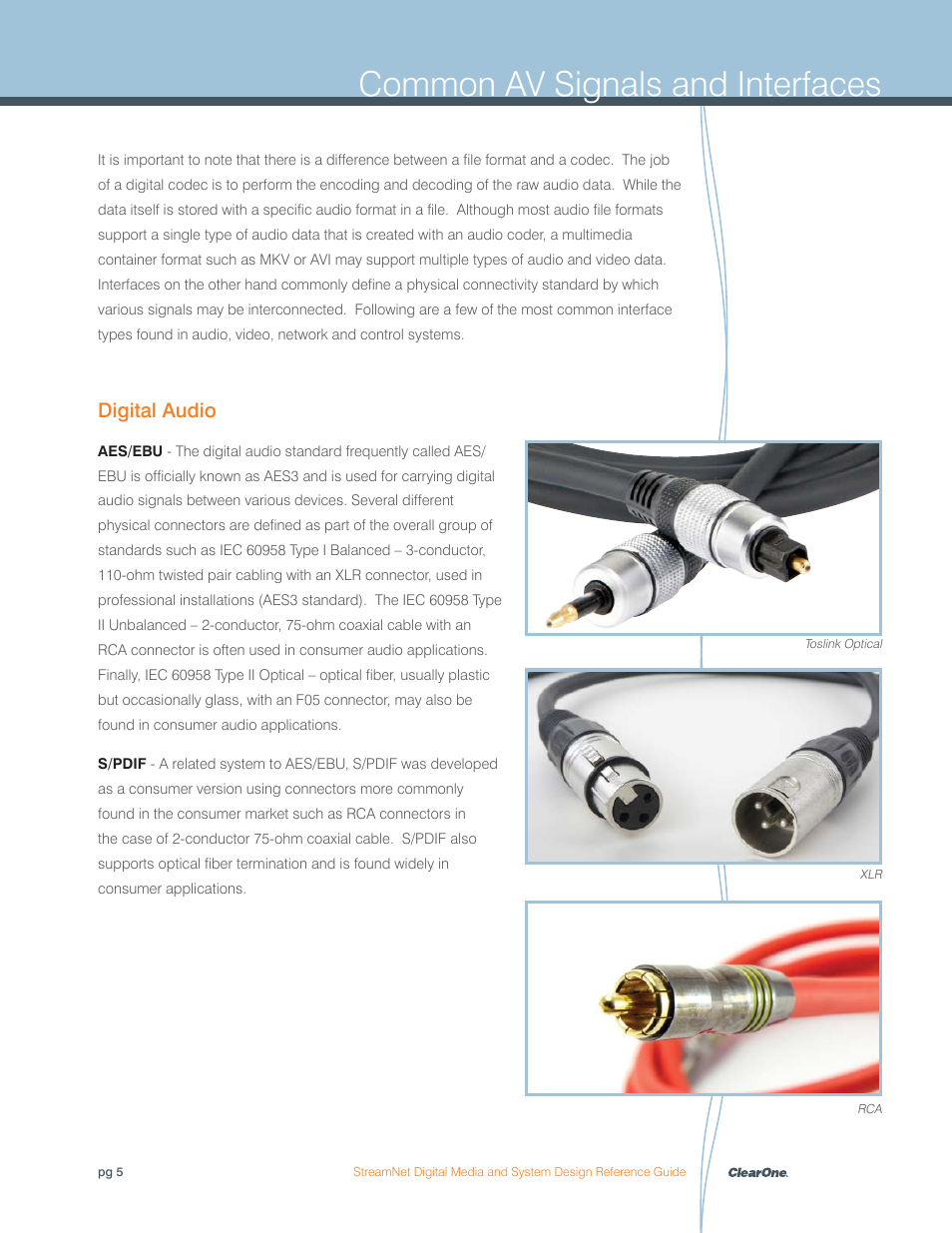 Common av signals and interfaces, Digital audio | ClearOne Digital Media User Manual | Page 5 / 84