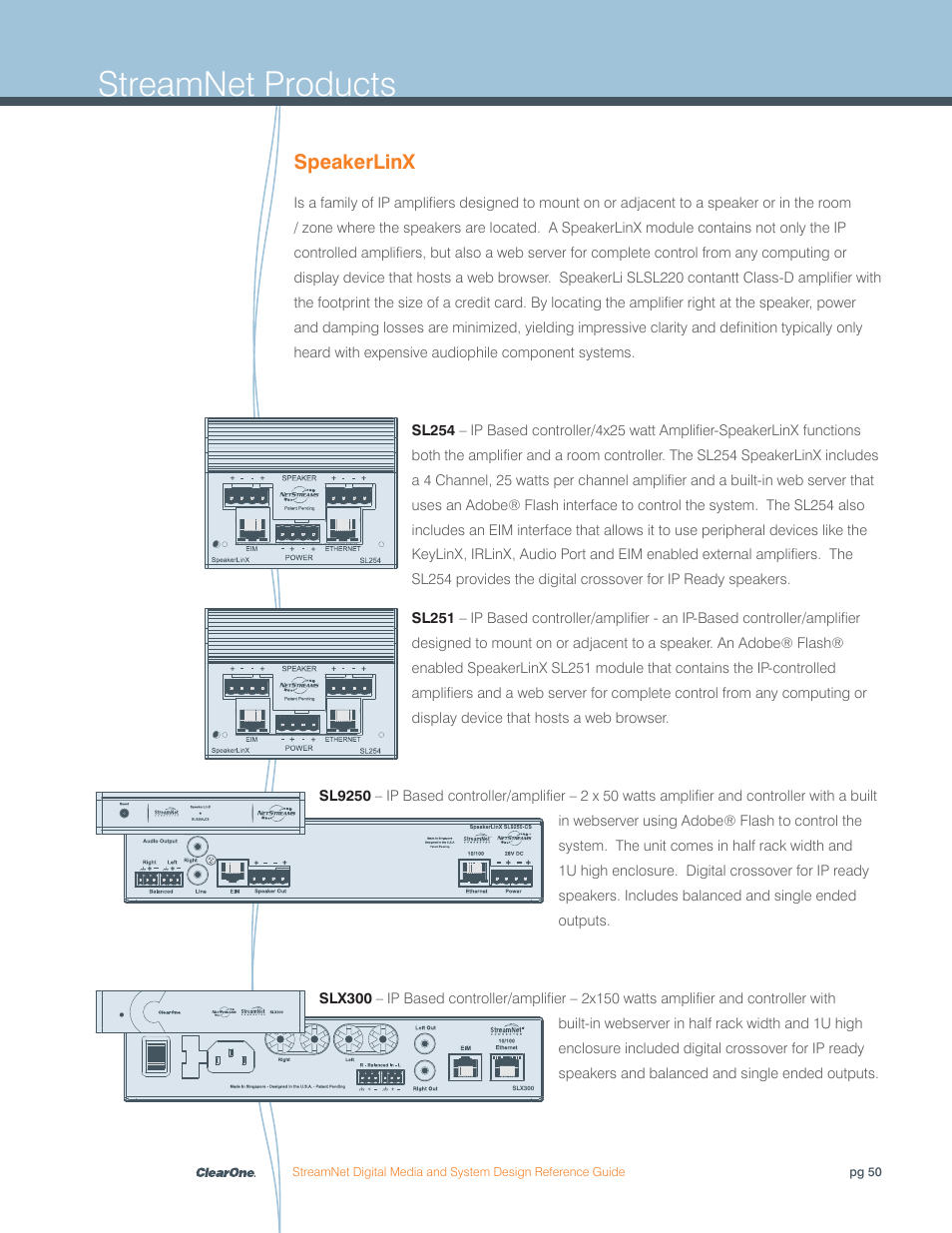 Streamnet products, Speakerlinx | ClearOne Digital Media User Manual | Page 50 / 84