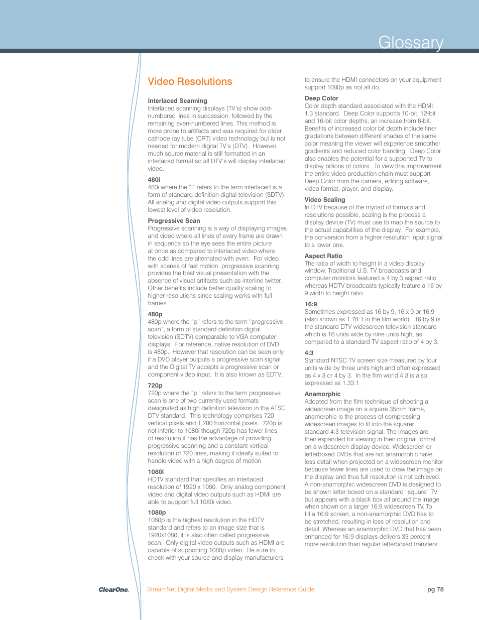 Glossary | ClearOne Digital Media User Manual | Page 78 / 84