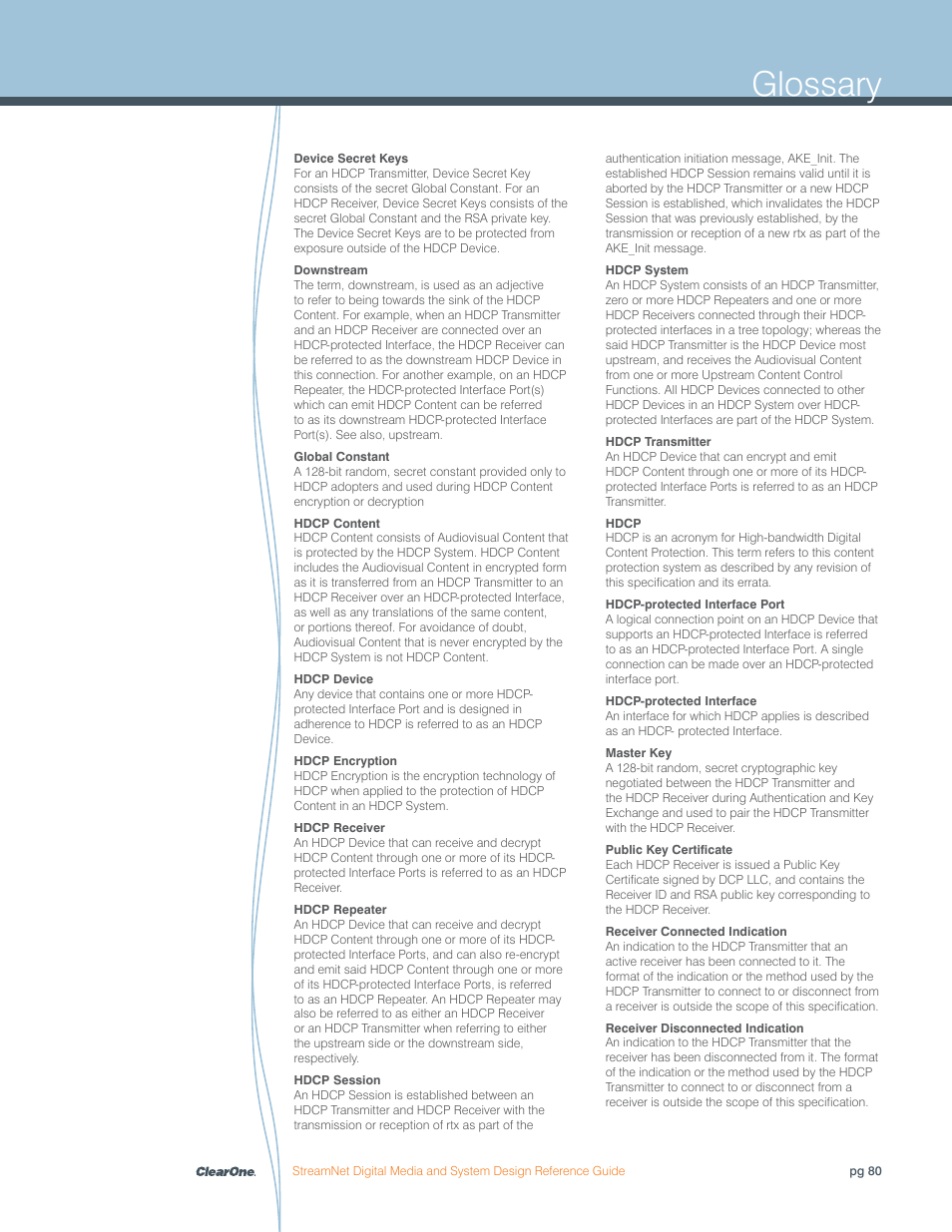 Glossary | ClearOne Digital Media User Manual | Page 80 / 84