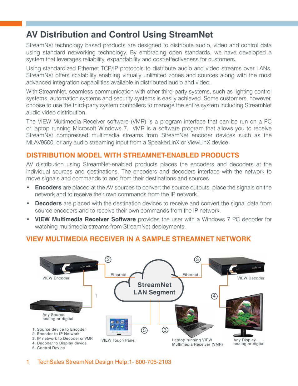 Av distribution and control using streamnet, Distribution model with streamnet-enabled products, Streamnet lan segment | ClearOne VIEW Multimedia User Manual | Page 4 / 11