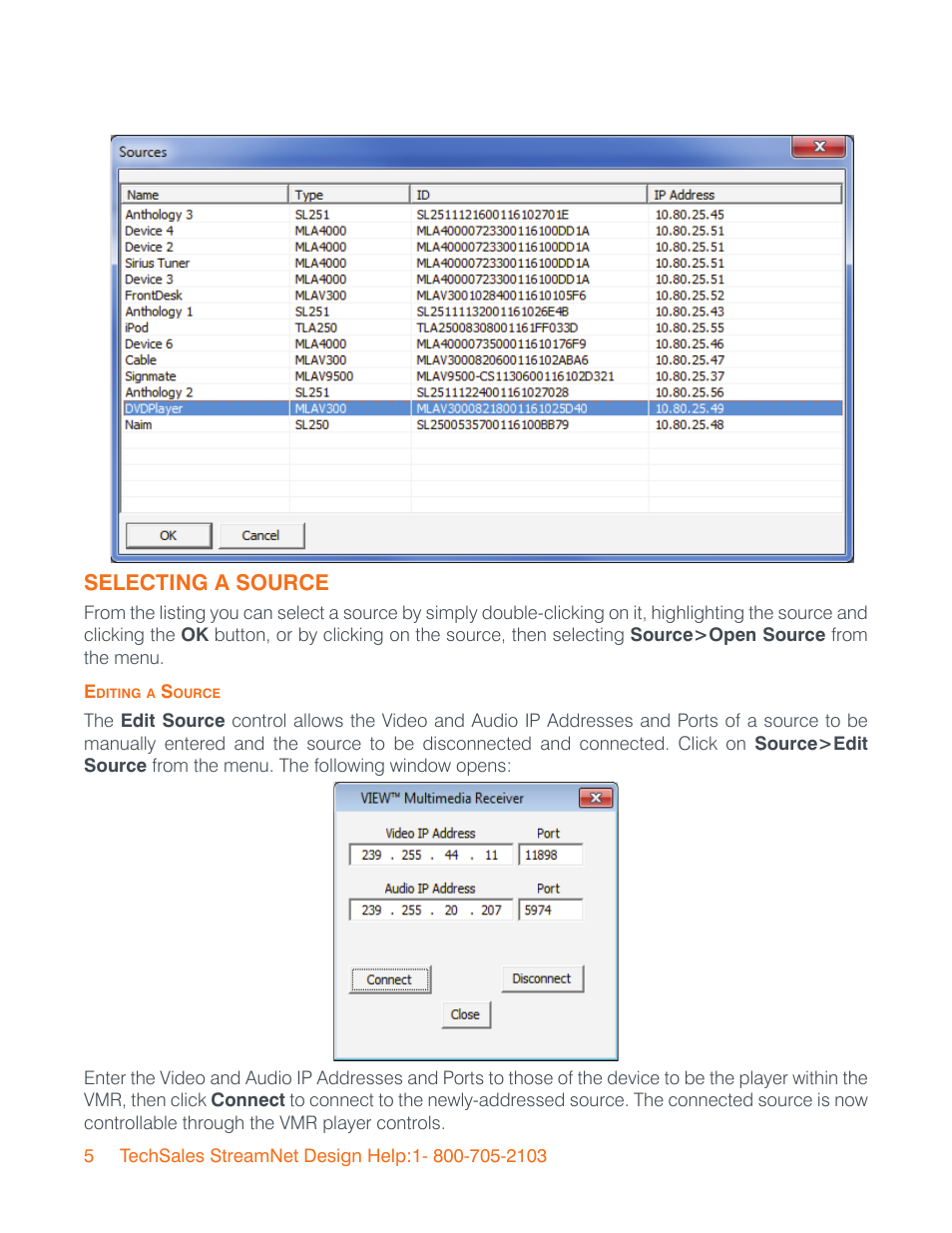 Selecting a source, Editing a source | ClearOne VIEW Multimedia User Manual | Page 8 / 11