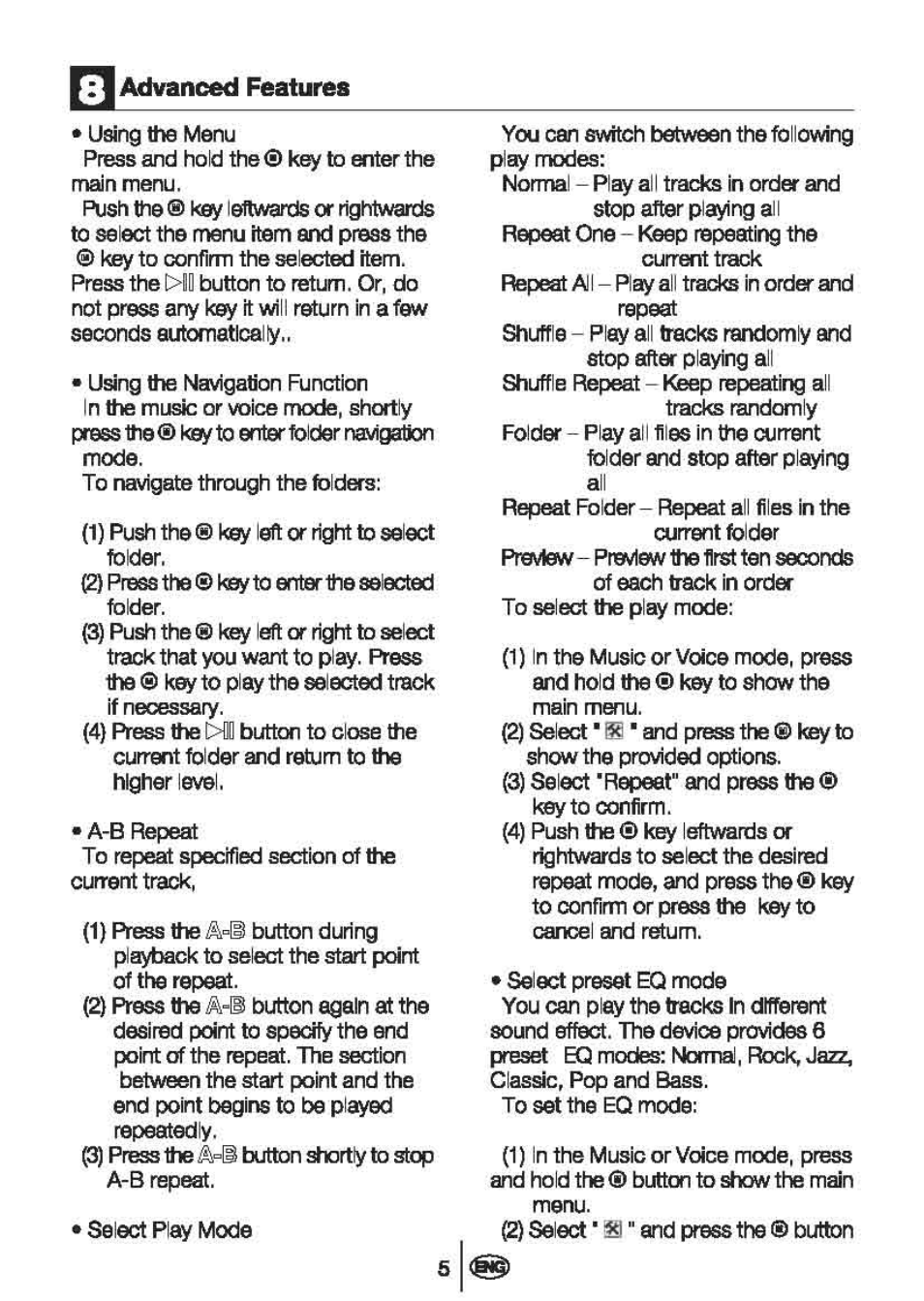 Advanced features | Beko MP 300 R User Manual | Page 7 / 12