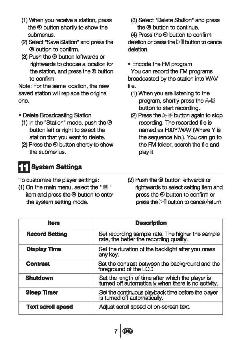 Eh s^tem settings | Beko MP 300 R User Manual | Page 9 / 12