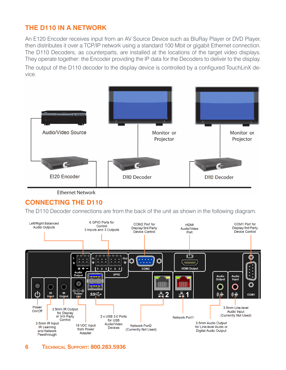 The d110 in a network, Connecting the d110, The d110 in a network connecting the d110 | ClearOne VIEW Pro - D110 Manual User Manual | Page 10 / 31