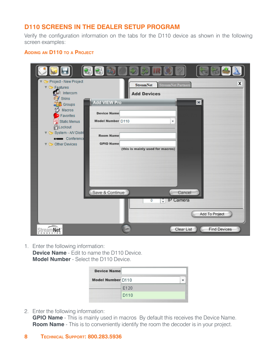 D110 screens in the dealer setup program, Adding an d110 to a project, Adding a d10 to a project | ClearOne VIEW Pro - D110 Manual User Manual | Page 12 / 31