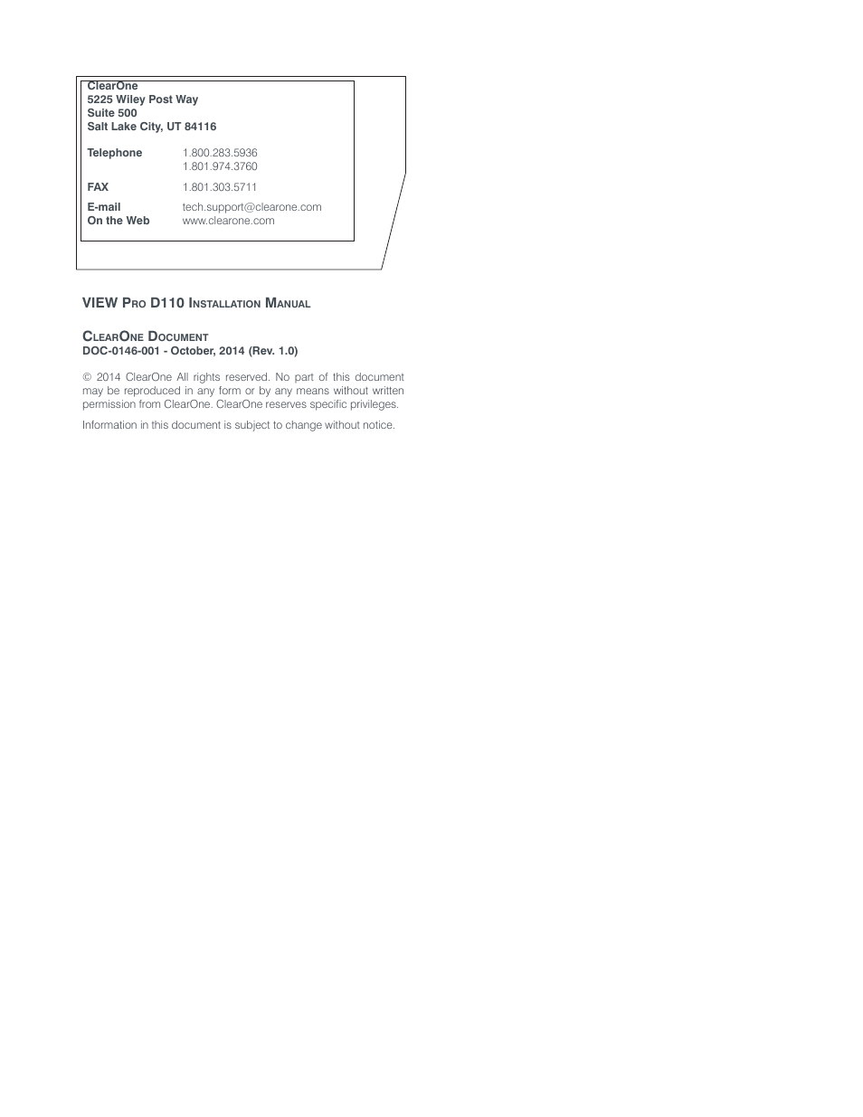 ClearOne VIEW Pro - D110 Manual User Manual | Page 2 / 31