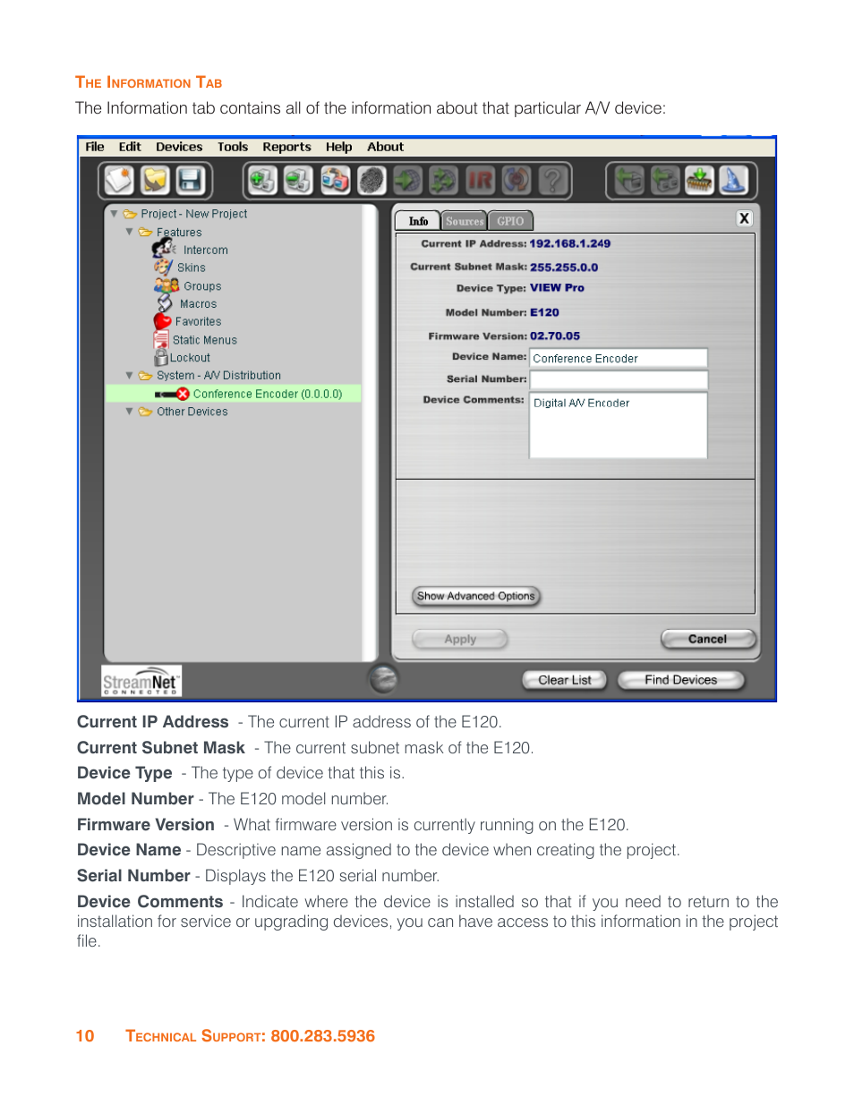 The information tab | ClearOne VIEW Pro - E120 Manual User Manual | Page 14 / 37