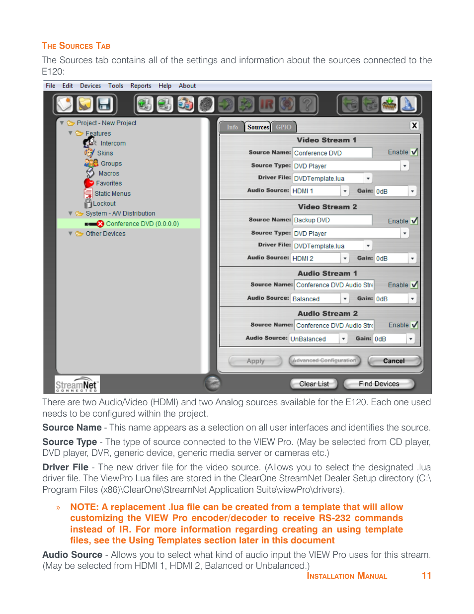 The sources tab | ClearOne VIEW Pro - E120 Manual User Manual | Page 15 / 37