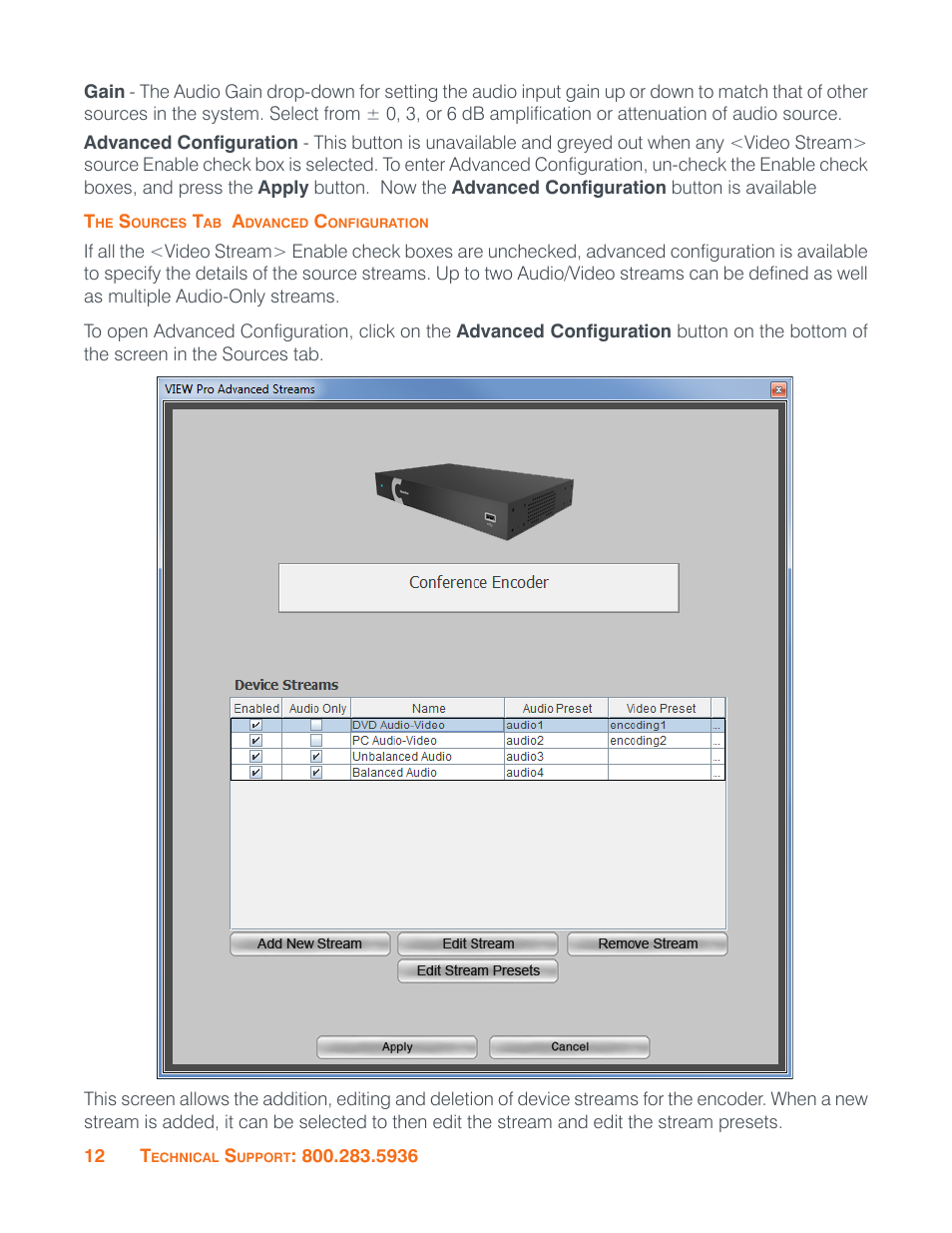 The sources tab advdvanced configuration, The sources tab advanced configuration | ClearOne VIEW Pro - E120 Manual User Manual | Page 16 / 37