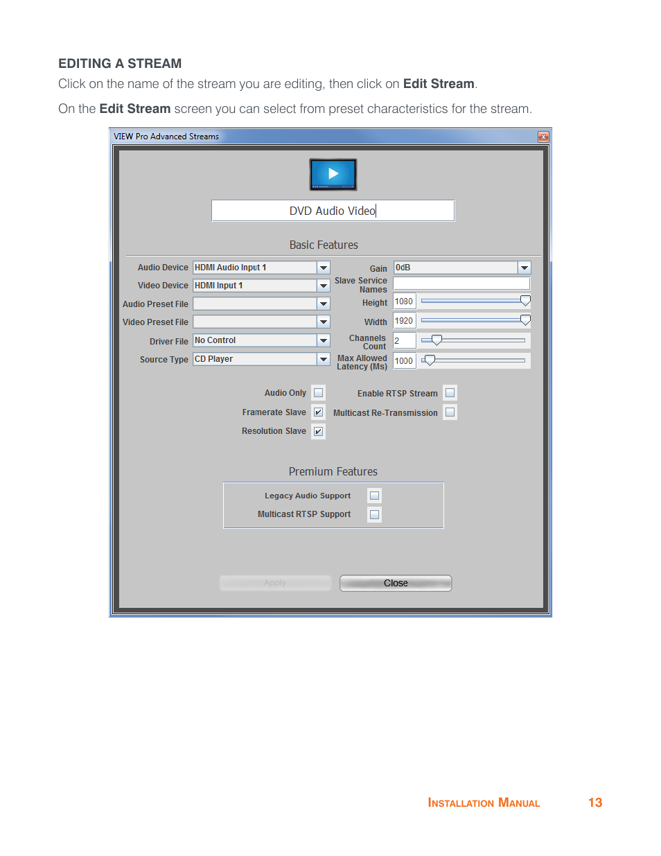 Editing a stream | ClearOne VIEW Pro - E120 Manual User Manual | Page 17 / 37