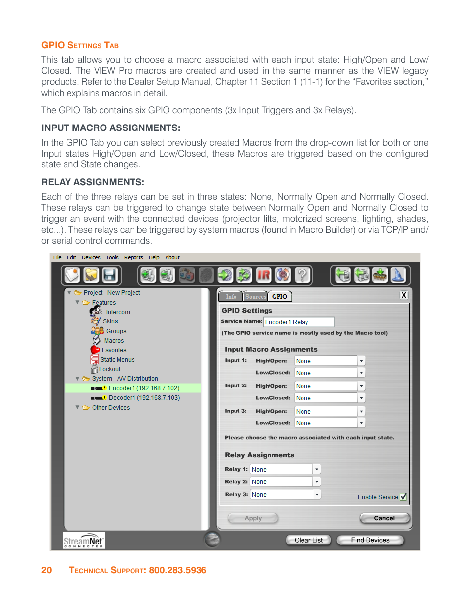 Gpio settings tab, Input macro assignments, Relay assignments | The gpio settings tab, Input macro assignments relay assignments | ClearOne VIEW Pro - E120 Manual User Manual | Page 24 / 37