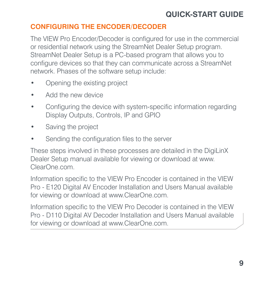 Connecting the decoder, Configuring the encoder/decoder | ClearOne VIEW Pro Quick Start User Manual | Page 11 / 14