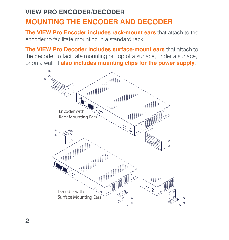 Quick-start overview, Mounting the encoder and decoder | ClearOne VIEW Pro Quick Start User Manual | Page 4 / 14