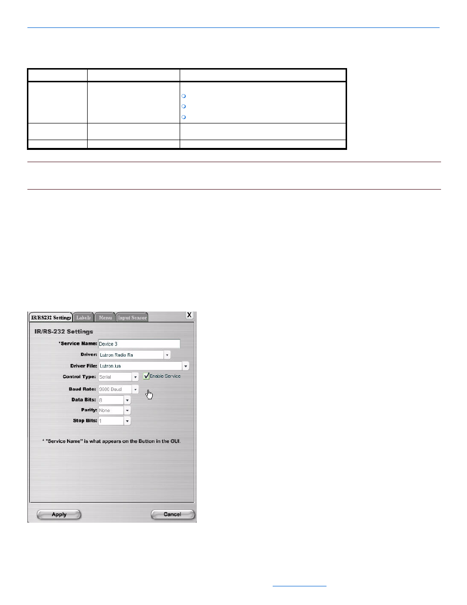 Controlinx and the lutron radiora lighting system, After adjusting information, select apply, Input sensor tab | ClearOne NetStreams DigiLinX Dealer User Manual | Page 103 / 352