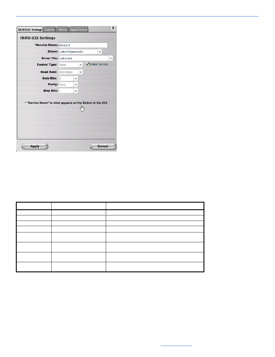 After adjusting information, select apply, Controlinx ir/rs232 settings tab | ClearOne NetStreams DigiLinX Dealer User Manual | Page 119 / 352