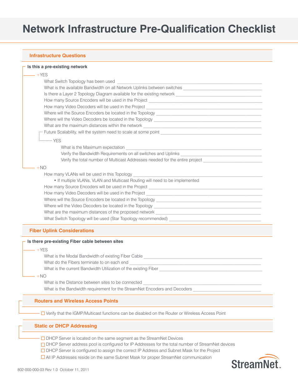 Network infrastructure pre-qualification checklist | ClearOne StreamNet Network Infrastructure Pre-Qualification User Manual | Page 4 / 4