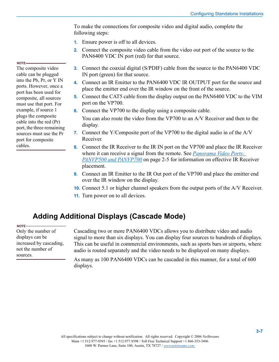 Adding additional displays (cascade mode), Adding additional displays (cascade mode) -7, Adding additional displays | Cascade mode), Display output ports, as discussed in, Adding additional displays (cascade, Mode), In cascade mode as discussed in, Adding, Additional displays (cascade mode) | ClearOne PAN6400 User Manual | Page 25 / 64