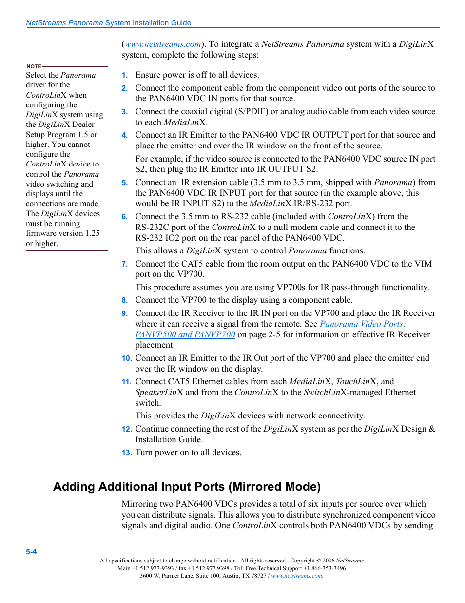 Adding additional input ports (mirrored mode), Adding additional input ports (mirrored mode) -4 | ClearOne PAN6400 User Manual | Page 40 / 64