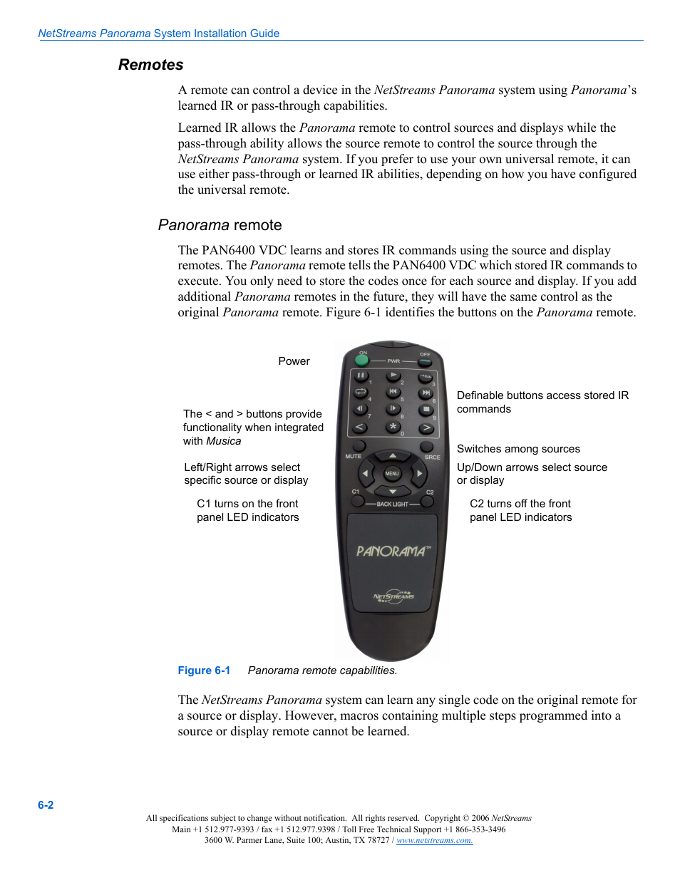 Remotes, Panorama remote, Remotes -2 | Panorama | ClearOne PAN6400 User Manual | Page 48 / 64