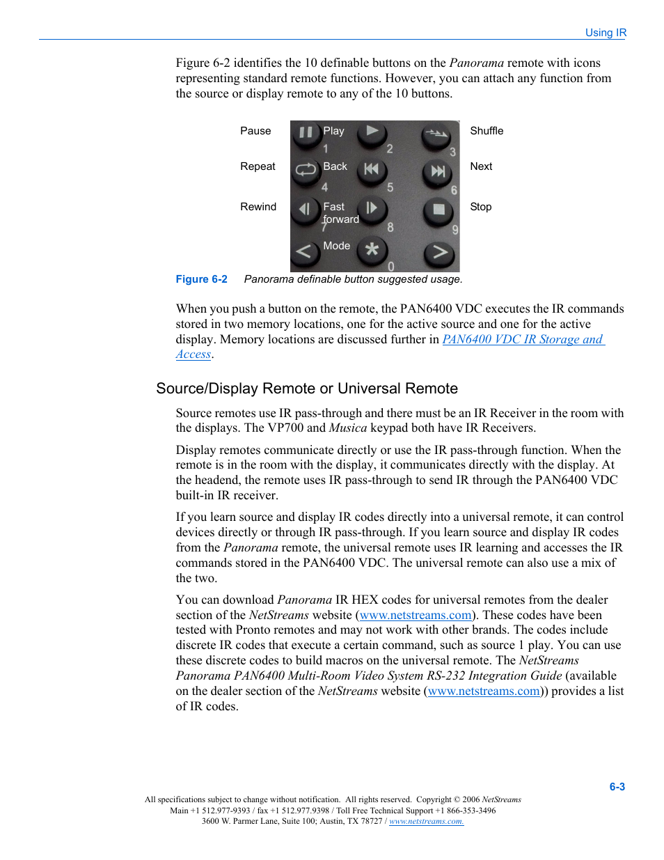 Source/display remote or universal remote, Source/display remote or universal remote -3 | ClearOne PAN6400 User Manual | Page 49 / 64