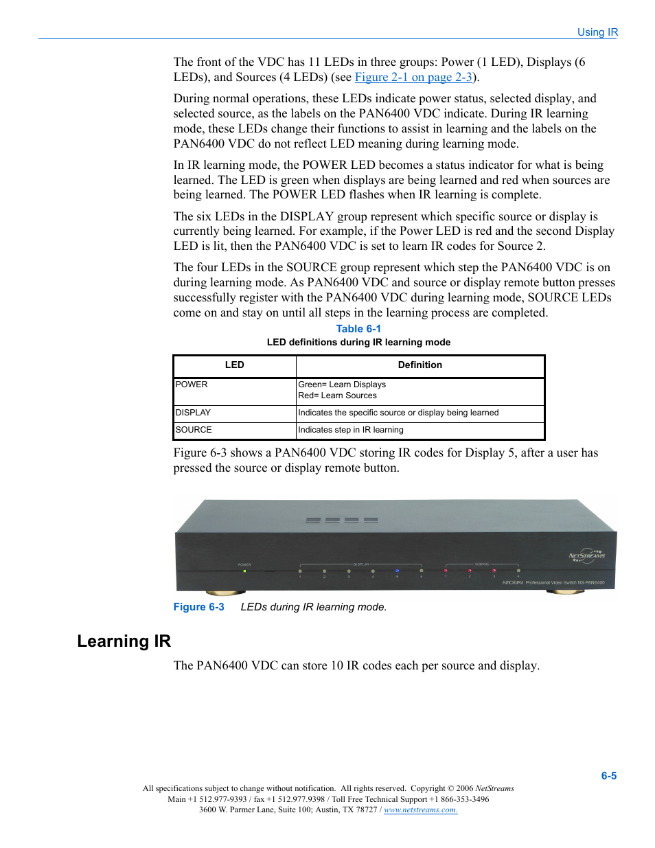 Learning ir, Learning ir -5 | ClearOne PAN6400 User Manual | Page 51 / 64