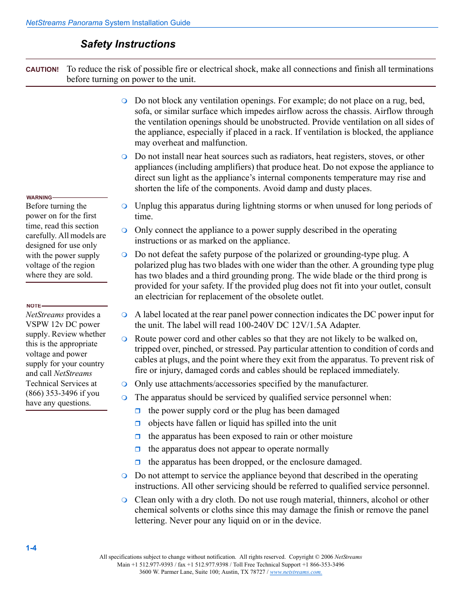 Safety instructions, Safety instructions -4 | ClearOne PAN6400 User Manual | Page 8 / 64